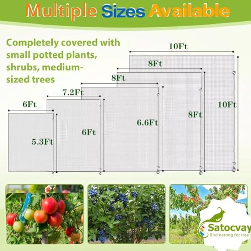 Large Fruit Tree Netting 2 Pack 10x10 FT with Drawstring and Zipper - Easy Install Plant Protection Cover, Reusable Garden Mesh Bag for Blueberry Bushes - Blocks Birds/Insects/Squirrels - size: 10x10 FT