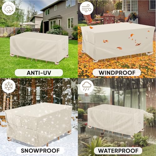 BALEINE Patio Furniture Covers Waterproof, Heavy Duty Outdoor Table Cover - color: Beige, size: 108"L×82"W×28"H