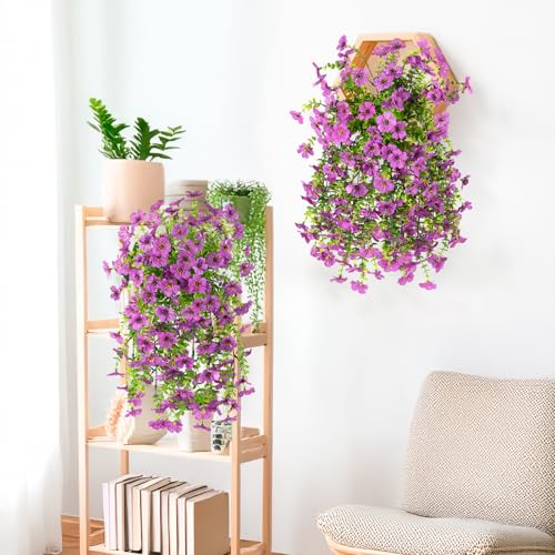 INQCMY 2 Pcs Artificial Fake Hanging Flowers for Outdoors UV Resistant - color: Purple2