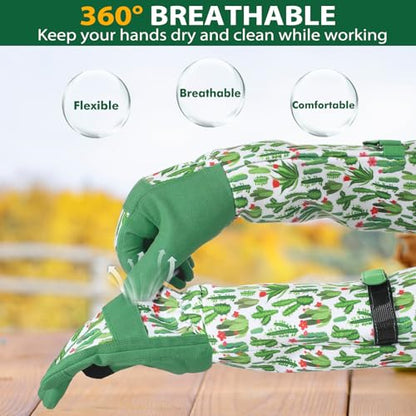 Gardening Gloves for Women, Long Garden Gloves with Grip, Thorn-Proof, Gift - color: Green - Cactus