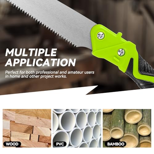 Auto Dynasty 15.5" Curved Hand Pruning Saw Straight Blade Handsaw with Scabbard Safety Sheath Non-Slip Comfort Grip for Sawing, Trimming, Gardening, Cutting Wood, Green - style: Straight Blade Waist Saw