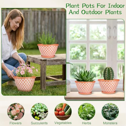 Nooulap 8 Inch Plant Pot, 6 Pack Small Flower Pots - color: Orange, size: 8 inch