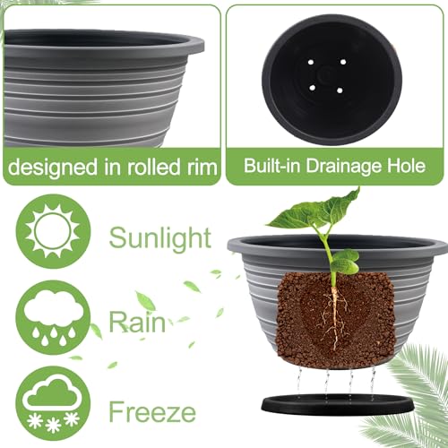 KPUVX 3 Pack 12 Inch Pots for Plants,Plastic Flower Pots Outdoor Indoor - color: White