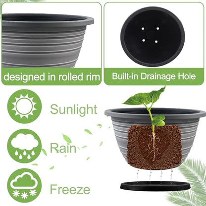 KPUVX 3 Pack 12 Inch Pots for Plants,Plastic Flower Pots Outdoor Indoor - color: White