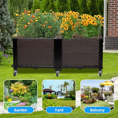 Raised Plant Box with Wheels 31.5"x15.7"x16.1", Raised Beds for Gardening Self Watering, Durable Metal Lockable Casters, Rectangular Garden Planter Perfect for Garden Patio Balcony Deck - size: L 32"xW 16"xH 16"