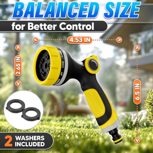 Garden Hose Nozzle, 10 Spray Patterns, Thumb Flow Control, Yellow - color: Yellow