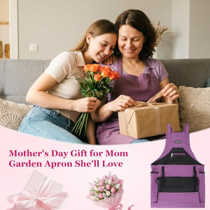 Garden Apron,Harvest Aprons with Drawstring Bag and Pockets for Women and Men,Canvas Fruit Picking Apron - color: Purple