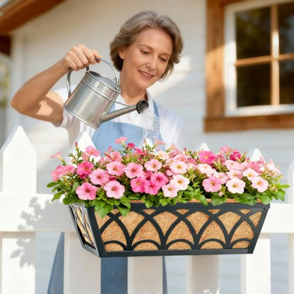 16 Inch Railing Planter Box Window Boxes Planters - 2 Pack Deck Railing Planter Boxes with Adjustable Brackets Coco Liners Balcony Planters Railing Hanging for Window Flower Boxes Outdoor Garden Decor - size: 16 Inch