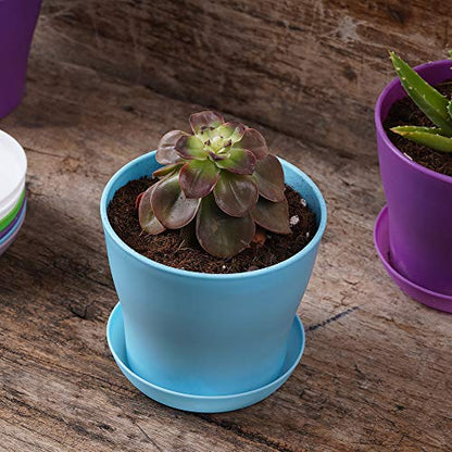 TDHDIKE 10 Pcs Plastic Planters Indoor Pots with Pallet - color: Pink / White / Purple / Blue / Green