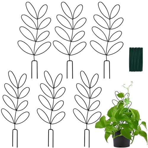 Tosnail 6 Pack Metal Plant Trellis for Potted Plants, 12.4 Inch Wire Plant Stakes, Small Garden Trellis, Cute Leaf Shaped Plant Support for Houseplant Home Climbing Plants Indoor Outdoor