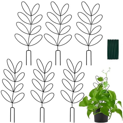 Tosnail 6 Pack Metal Plant Trellis for Potted Plants, 12.4 Inch Wire Plant Stakes, Small Garden Trellis, Cute Leaf Shaped Plant Support for Houseplant Home Climbing Plants Indoor Outdoor