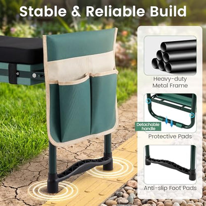 GIANTEX Garden Kneeler & Seat, Heavy-Duty Garden Bench, Green with 1 Bags - color: Green, size: 21" x 12" x 17"