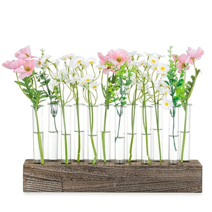 NUPTIO Vase Wedding Centerpiece, 15" Long Wood Base and 12 Pcs Test Tube