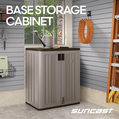 Suncast 9 Cu Ft Base Storage Cabinet, Lockable 2-Shelf Organizer, Platinum
