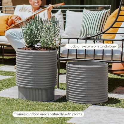 Veradek Mod Series Medium Planter - Round Outdoor Planter with Shelf - color: Gray, size: 17 inch