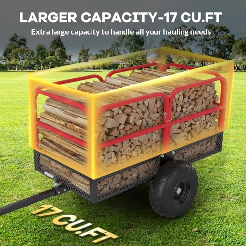Garvee Heavy Duty Dump Trailer Cart for Lawn Tractor & ATV, 1700 Lbs Capacity 17 Cubic Feet with Removable Sides, Pull Behind Utility Garden Trailer for Yard Work - size: Style B