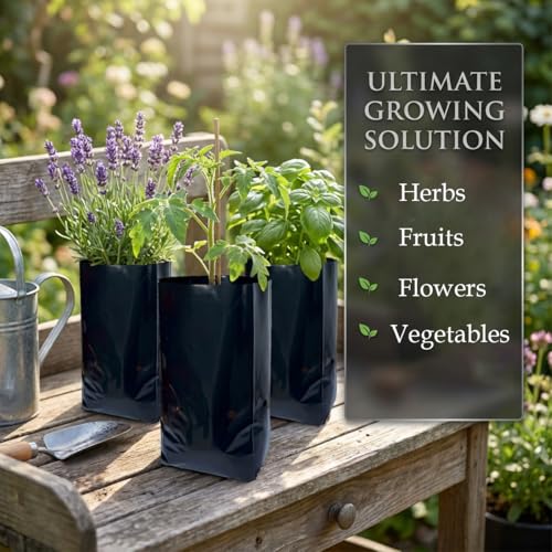 gardtree 100 Pcs Thicken Plastic Plant Nursery Bags 5.5" x 7.4", Grow Bags for Fruit Trees, PE Seedling Pots, Nursing Growing Pouch, Ideal for Flowers, Vegetables, Fruit, Starting Saplings - size: 5.5"x7.4"/100PCS