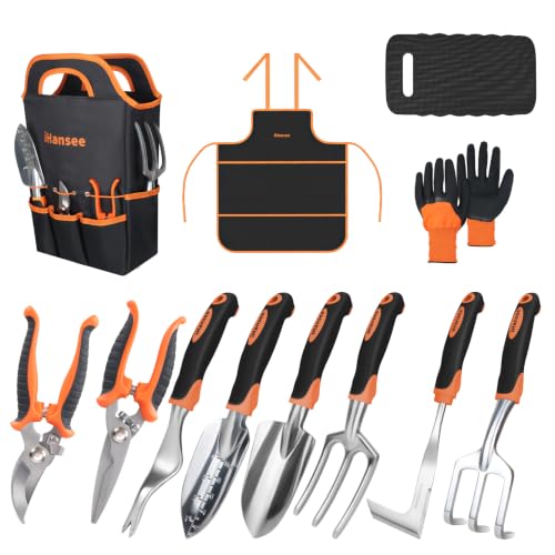 12-Piece Garden Tool Set, Aluminum Hand Tools with Tool Bag, Gardening Gift - color: black