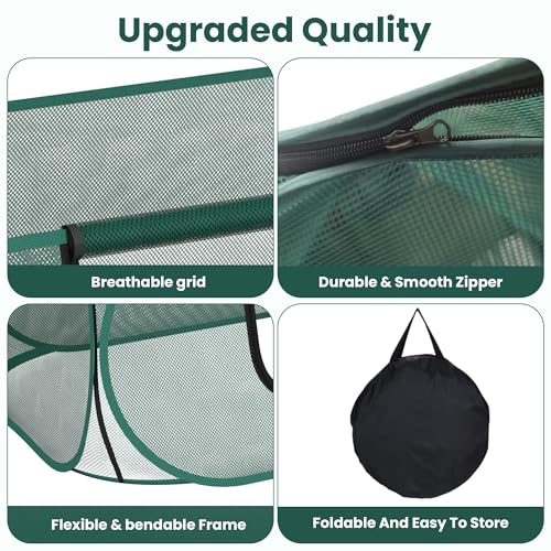 2 Pack Raised Garden Bed Covers, 45 x 22 x 17 in Pop Up Plant Covers for Frost Protection, Mesh Garden Bed Protector with Zipper for Vegetables & Seedlings, Birds & Small Animals, 16 Stakes