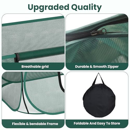 2 Pack Raised Garden Bed Covers, 45 x 22 x 17 in Pop Up Plant Covers for Frost Protection, Mesh Garden Bed Protector with Zipper for Vegetables & Seedlings, Birds & Small Animals, 16 Stakes