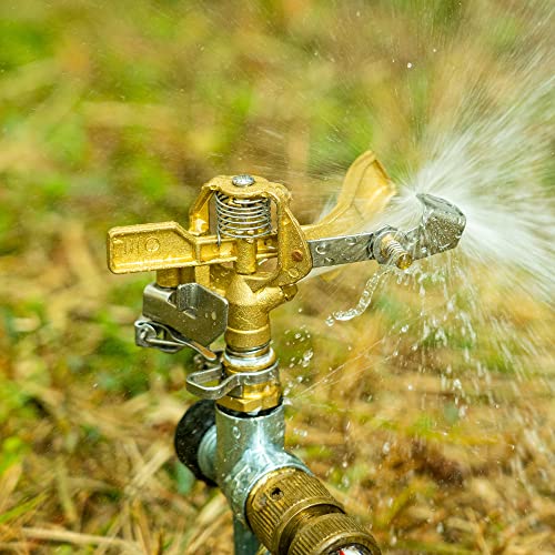 Hourleey 1/2 Inch Brass Impact Sprinkler, 2 Pack Heavy Duty Water Sprinkler Head, Adjustable 0-360 Degree Coverage Pattern, Watering Sprinkler for Large Area Lawn Patio Garden Irrigation - size: 2 Pack