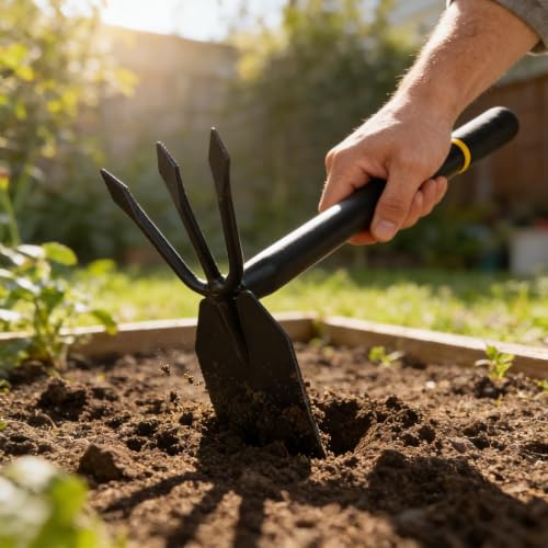 Garden Hoe and Cultivator, Heavy Duty Weeder Tool, Manganese Steel Hand Hoe Garden Tool for Loosening Soil, Digging,Planting and Weeding,Ergonomic Handle for Garden,Yard,No Assembly Required