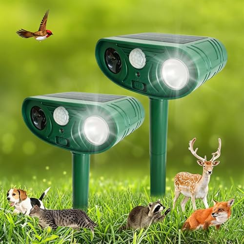 Solar Ultrasonic Animal Repellent, Cat Repellent Outdoor with Motion Sensor,Sound and LED Flashing,Waterproof Deer Repeller,Squirrel Repellent for Dog Bird,Deer Raccoon Repellent for Pasture B