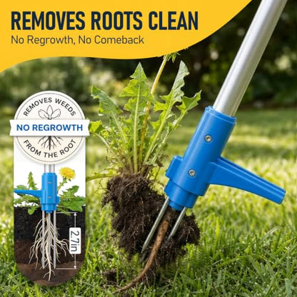 PASAMIC Stand Up Weed Puller Tool, Root-Out Manual Weeder, 3-Claw Steel