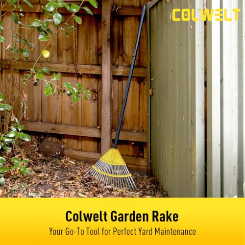 Colwelt Garden Rake for Leaves 72’’, 22 Tines Metal Leaf Rakes for Lawns with 18’’ Wide Head, Yard Leaf Rake with Long Handle, Leaves Rake for Shrub, Grass, Debris, Pine Needles, Gentle On Lawn Garden