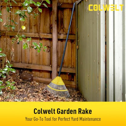 Colwelt Garden Rake for Leaves 72’’, 22 Tines Metal Leaf Rakes for Lawns with 18’’ Wide Head, Yard Leaf Rake with Long Handle, Leaves Rake for Shrub, Grass, Debris, Pine Needles, Gentle On Lawn Garden