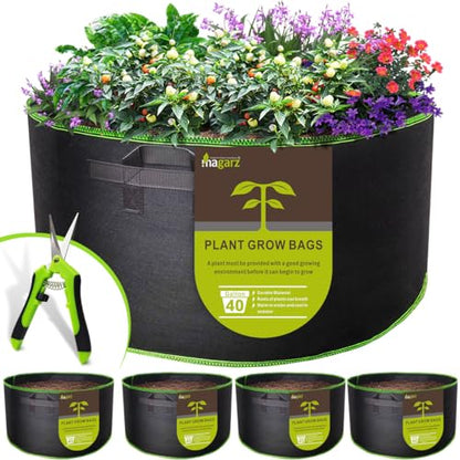 4-Pack 40 Gallon Fabric Flower Pots Garden Felt Grow Bags with Handle (Black) - size: 40 Gallon 4 Pack