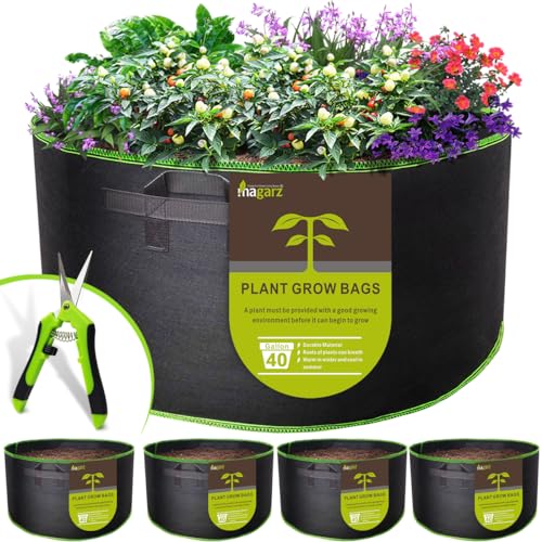 4-Pack 40 Gallon Fabric Flower Pots Garden Felt Grow Bags with Handle (Black) - size: 40 Gallon 4 Pack