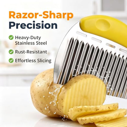 Crinkle Cutter French Fry Cutter, 2 Pack Stainless Steel Wavy Potato Slicer - color: Yellow & Green