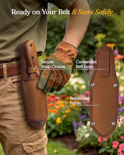 Grenebo Hori Hori Garden Knife, 4mm Thick Extra-Wide Blade Garden Tool - color: Brown