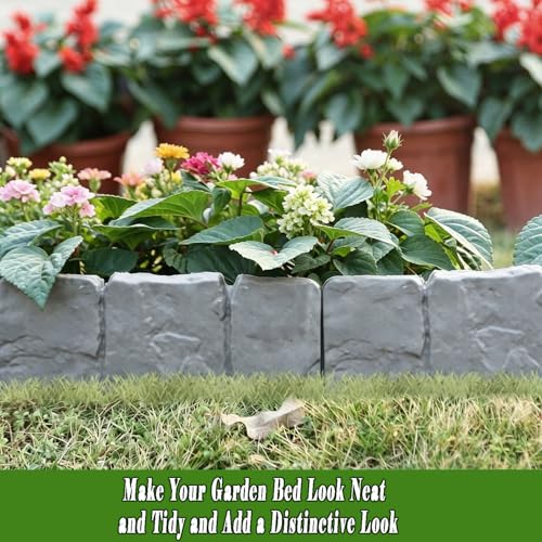 20Pcs Plastic Fence Panels, Black Stone-Look Garden Fencing - color: Black