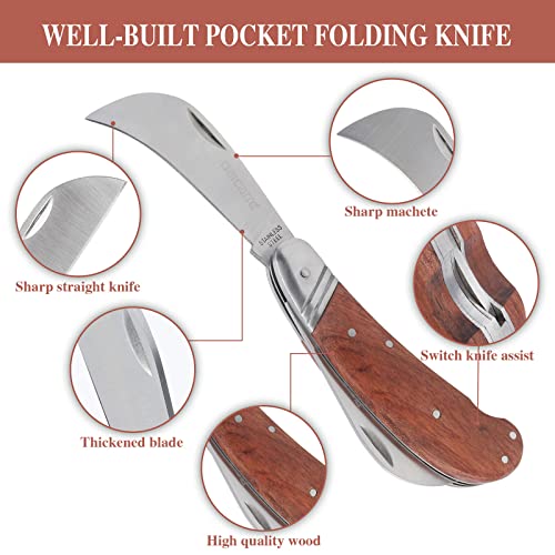 Bigger Double Blade Multi-Purpose Folding Garden Knife with Curved Hawkbill Blade – Perfect for Gardening, Camping & Gifts