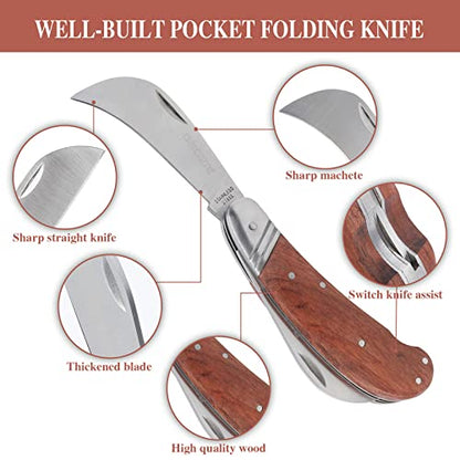 Bigger Double Blade Multi-Purpose Folding Garden Knife with Curved Hawkbill Blade – Perfect for Gardening, Camping & Gifts