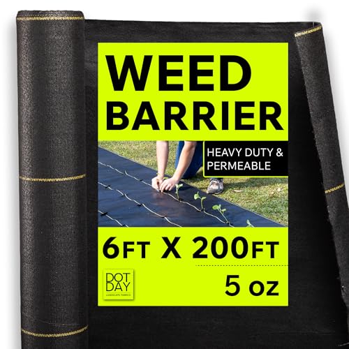 DOTDAY XBAR Weed Barrier Fabric Heavy Duty – 5oz Dual Layer, 6ft x 200ft Landscape Fabric, Woven, Needle-Punched, UV-Stabilized, for Gravel Driveways, Paths & Commercial Landscaping - Black - size: 6x200ft - 5oz