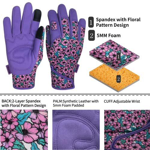 Cute Pattern Gardening Gloves,Thornproof Garden Glove,Gardener Gift - color: 1 Pair Per Pack-purple, size: Medium