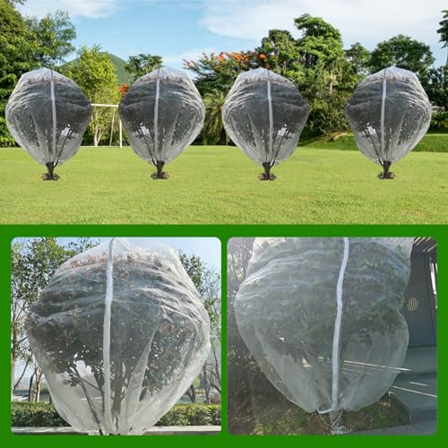 KEOHOLI Large 2 Packs Fruit Tree Netting Bags with Zipper and Drawstring, Insect Bird Barrier Netting Plant Covers for Fruit Vegetable Trees, Bushes,Flower in Garden (10 * 10ft) - size: 10*10ft (2Pack, White)