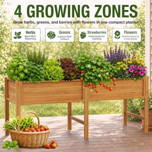 YEFU 72" Large Raised Garden Bed, Wood-Look HIPS 6ft Extra Large Bed, Teak - color: Teak, size: 72"×24"×30"