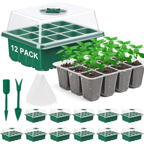12 Pack Seed Starter Trays, 144Cell Stater Kit with Humidity Dome Green