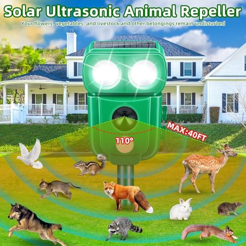 4 Pack Solar Animal Repellent Outdoor, Sonic Fortress Pro Deer Repellent - color: dark green