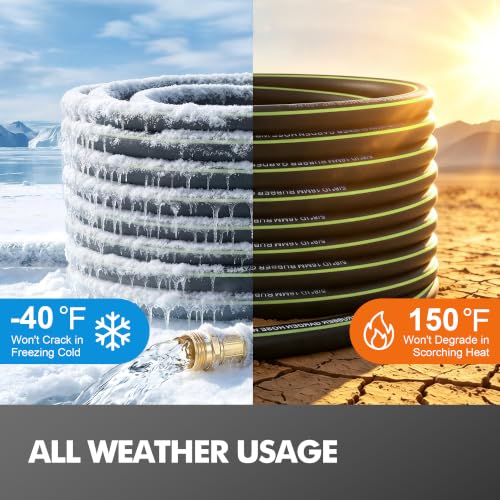 Flexible Rubber Garden Hose 100ft, 5/8" Hybrid Rubber Hose Heavy Duty - color: Black, size: 100ft 5/8"