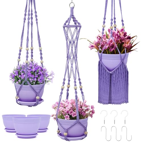 3 Pack Crochet Macrame Plant Hanger, Hanging Planters for Indoor Plants