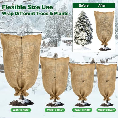 Burlap Fabric Plant Bags 2PCS 24" x 40", Reusable Winter Plant Covers for Freeze Protection, Breathable Frost Resistant Burlap Grow Bags with Drawstring, Heavy Duty Cold Weather Plant Protection - size: 2PCS-24" x 40"