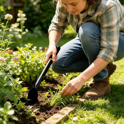 Garden Hoe and Cultivator, Heavy Duty Weeder Tool, Manganese Steel Hand Hoe Garden Tool for Loosening Soil, Digging,Planting and Weeding,Ergonomic Handle for Garden,Yard,No Assembly Required