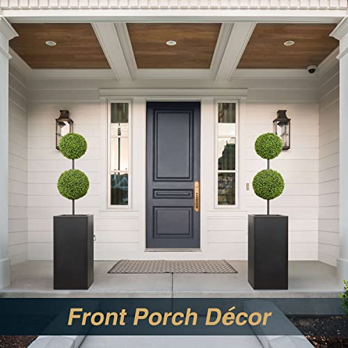 14Lx14Wx30H Tall Metallic Heavy Planter for Outdoor Porch/Patio Set of 2 - color: Black