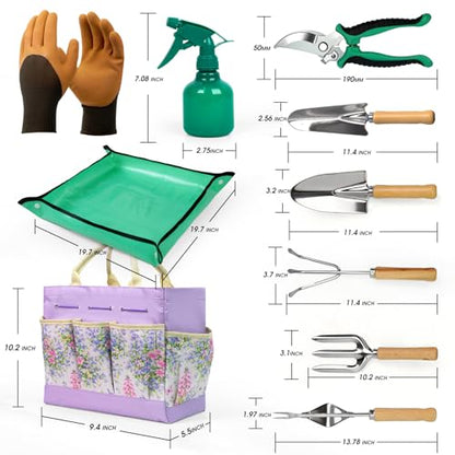 Garden Tool Set, 10 PCS Gardening Tools/Kit for Women,Gardener Gift - color: Purple