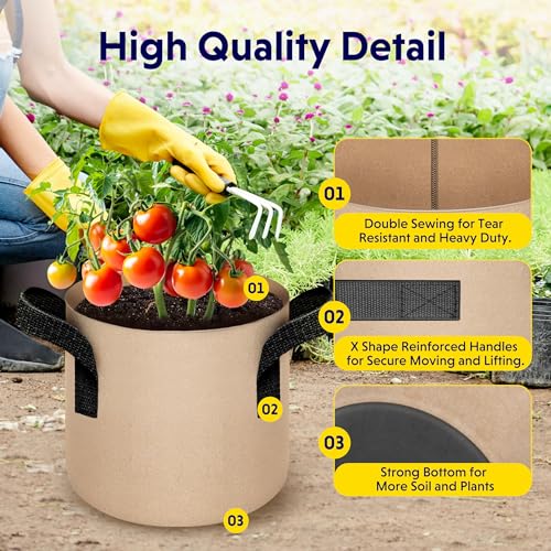 iPower 5-Pack 2 Gallon Plant Grow Bags Thickened Nonwoven Aeration Fabric Pots Heavy Duty Durable Container, Strap Handles for Garden, Tan New - color: 5-pack Tan, size: 2 Gallon